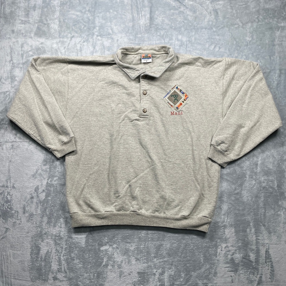 SGT LEISURE Maui Embroidered Collared Sweatshirt Men's Size Medium Gray USA Made